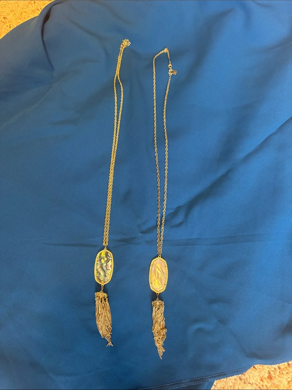 Kendra Scott Gold Tassel Necklace with Iridescent Oval Stone. Comes with both.